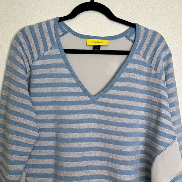 St. John Blue & Gray Striped Women's Silk Wool Sweater Oversized Size Small - Picture 2 of 14
